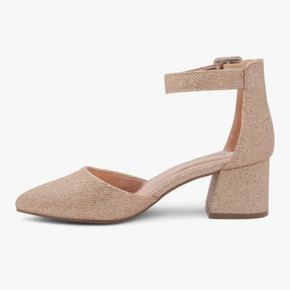 Elegant Women's Rosegold Ankle Strap Shoes size 8 ^